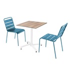 Ensemble table de terrasse stratifié chêne et 2 chaises bleu pacific