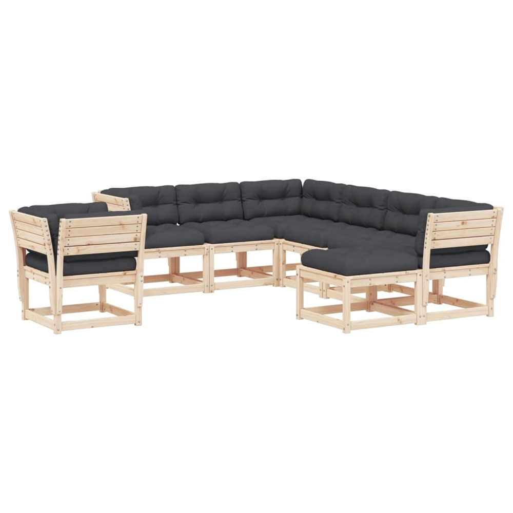Salon de jardin 8 pcs avec coussins bois de pin massif