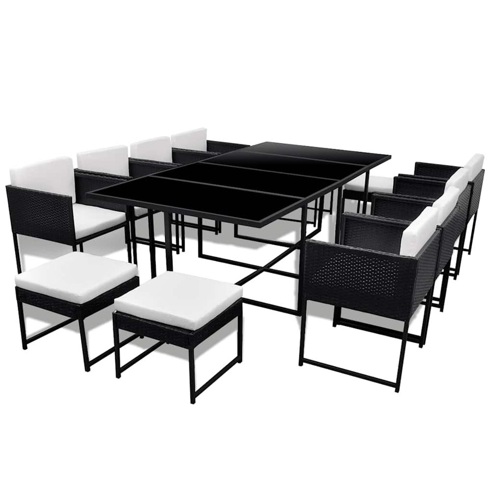 Ensemble à manger d'extérieur 13 pcs coussins résine tressée