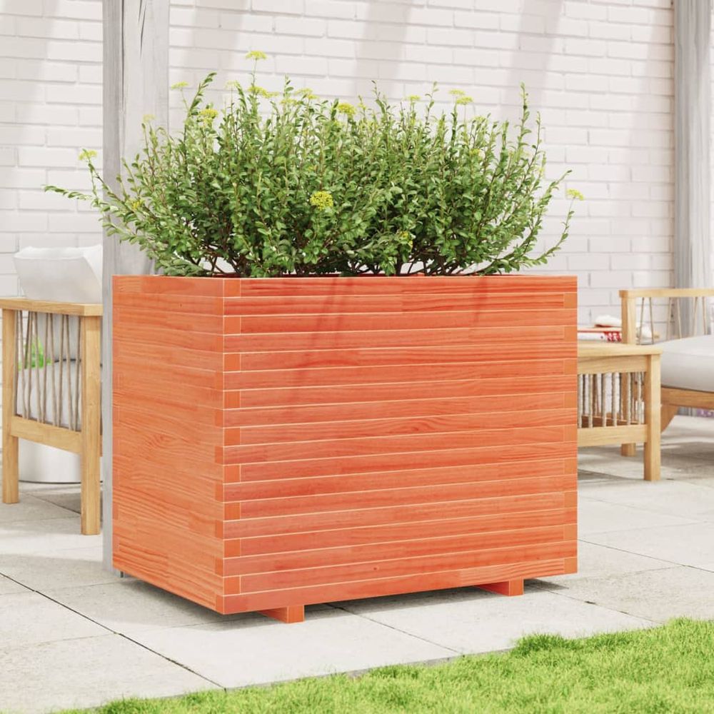 Grand bac potager sur pieds pin massif brun cire 90x60x72,5 cm