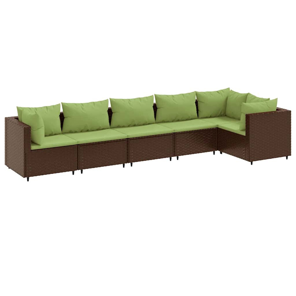 Salon de jardin 6 pcs avec coussins marron résine tressée