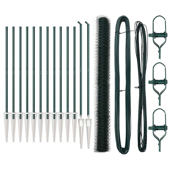 Clôture avec poteaux vert 1.6 x 25 m acier recouvert de pvc