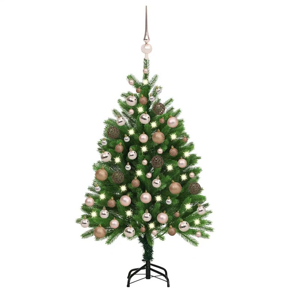 Arbre de noël artificiel pré-éclairé et boules 120 cm vert