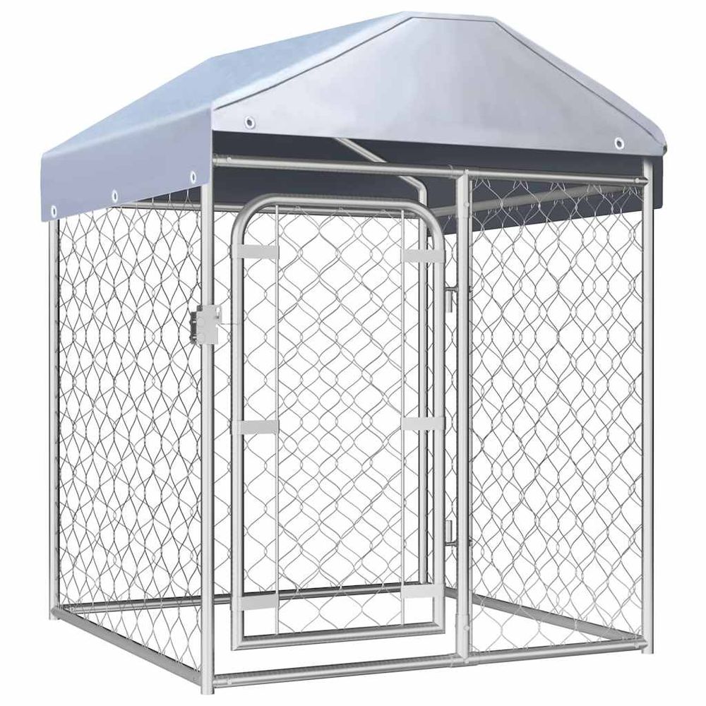 Enclos pour chien avec toit en acier galvanisé pour jardin 100x100x125 cm