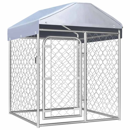 Enclos pour chien avec toit en acier galvanisé pour jardin 100x100x125 cm