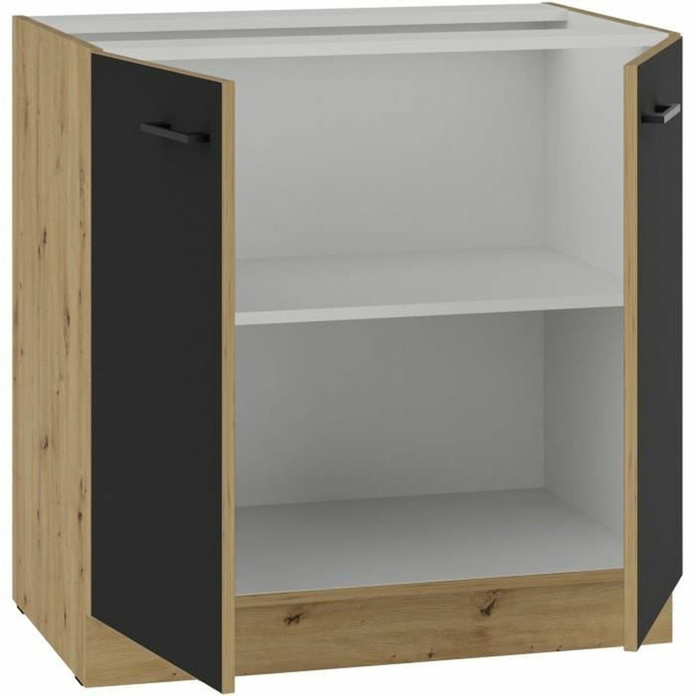 Meuble bas 2 portes battantes 80 x 52 x 82 cm, chêne artisan / noir mat, plan de travail non inclus