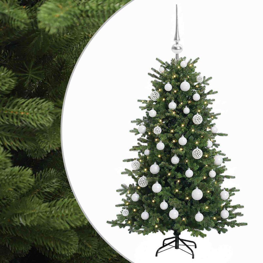 Sapin de noël artificiel avec boules 150 cm 150 led blanc chaud