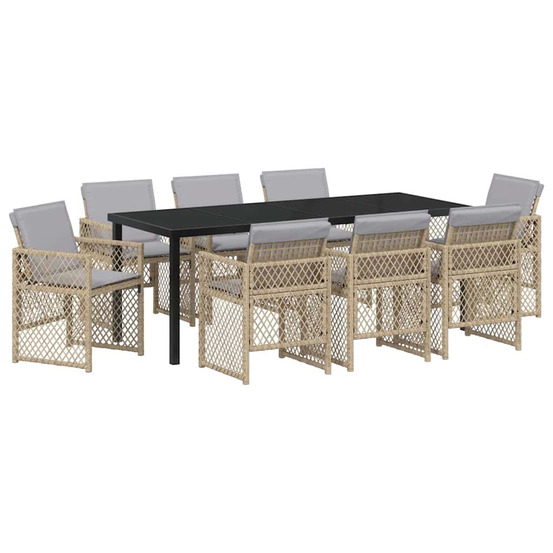 Ensemble de salle à manger pour jardin 9 pcs beige polyrotin