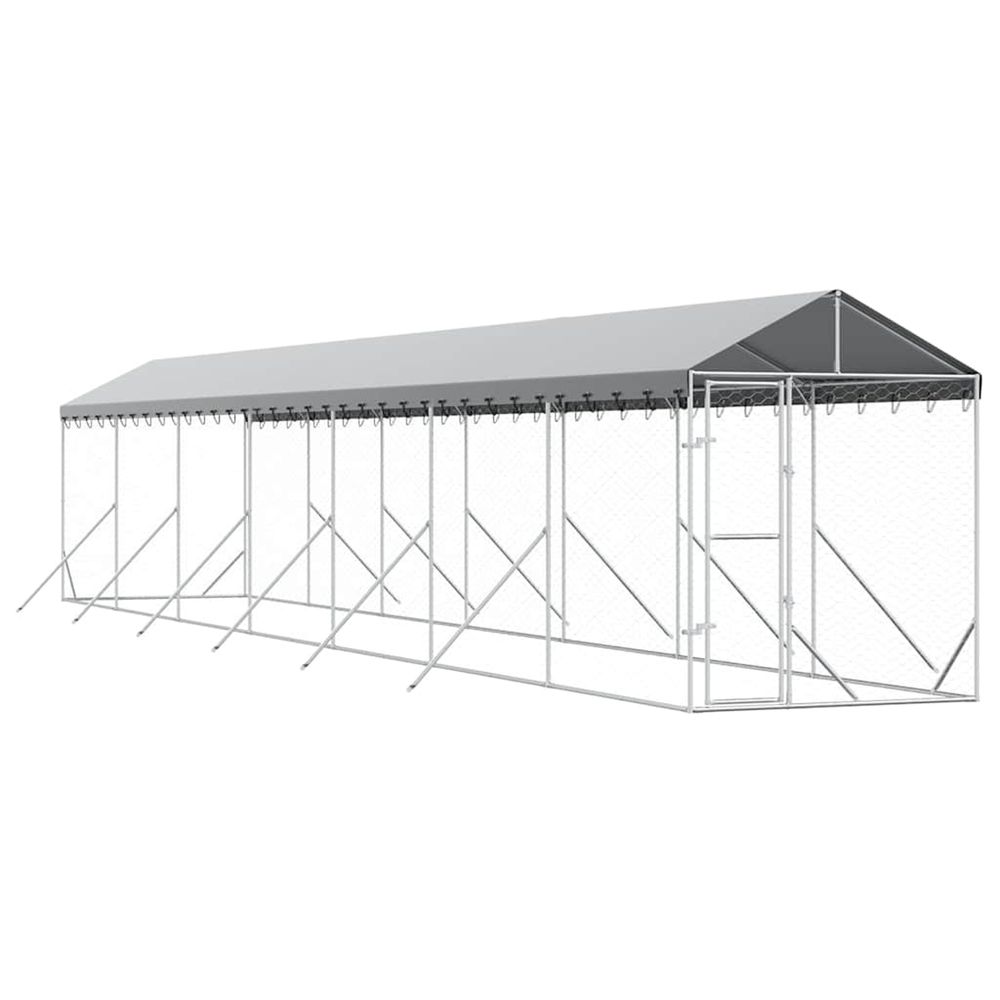 Chenil d'extérieur pour chiens avec toit argenté 2x14x2,5 m