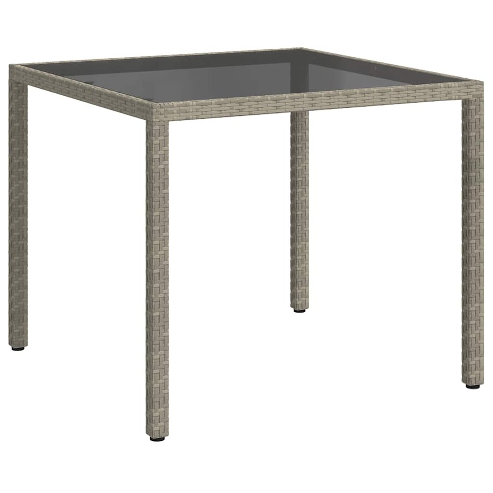 Table de jardin 90x90x75 cm verre trempé et résine tressée gris
