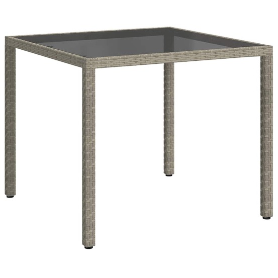 Table de jardin 90x90x75 cm verre trempé et résine tressée gris