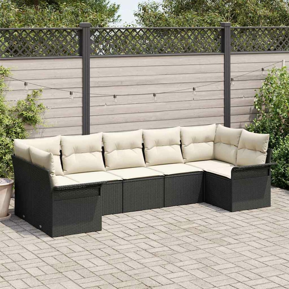 Ensemble de canapé de jardin avec coussin 7 pcs noir poly rotin