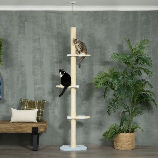 Arbre à chat plafond réglable bois jute griffoir 220-260cm jaune bleu - comfortxl pet living