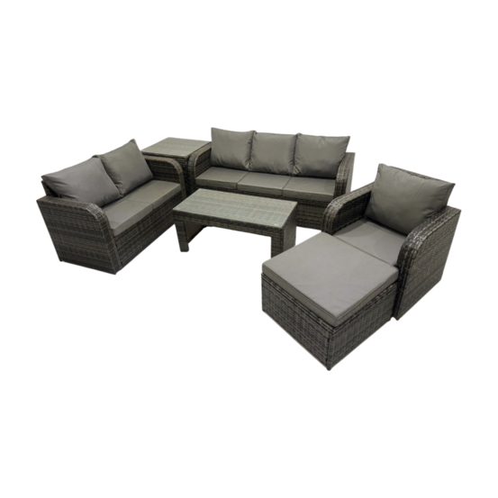 7 places salon de jardin exterieur ensemble de canapés en rotin avec table basse chaise inclinable grand tabouret table d'appoint