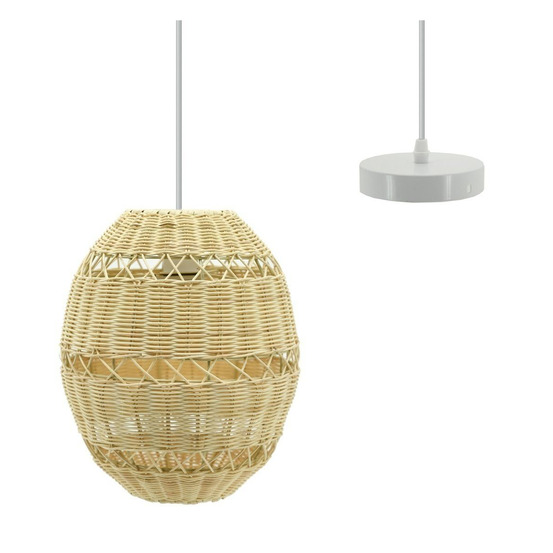 Suspension boule en rotin naturel ajouré et métal diamètre 26 cm