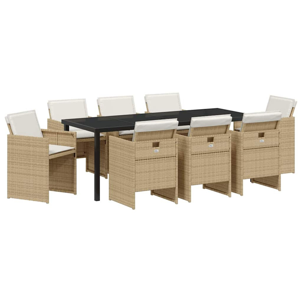 Ensemble de salle à manger pour jardin 9 pcs beige polyrotin