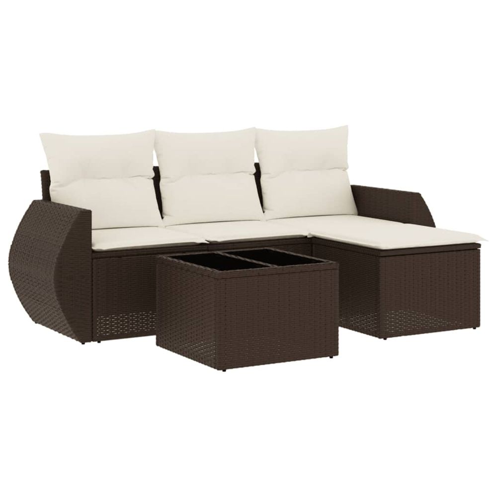 Salon de jardin avec coussins 5 pcs marron résine tressée