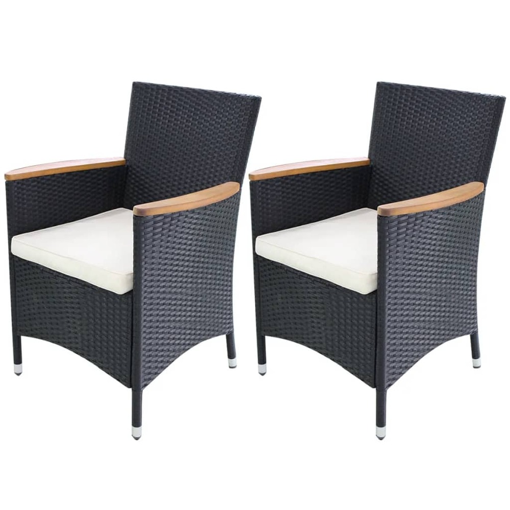 Chaises de jardin lot de 2 avec coussins résine tressée noir