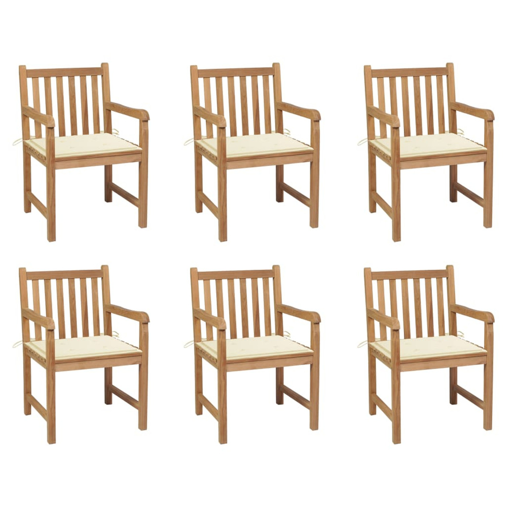 Chaises de jardin lot de 6 et coussins crème bois teck massif