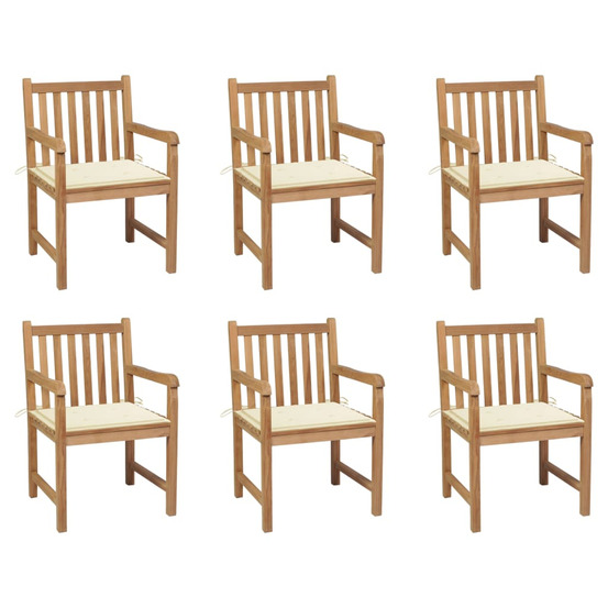 Chaises de jardin lot de 6 et coussins crème bois teck massif