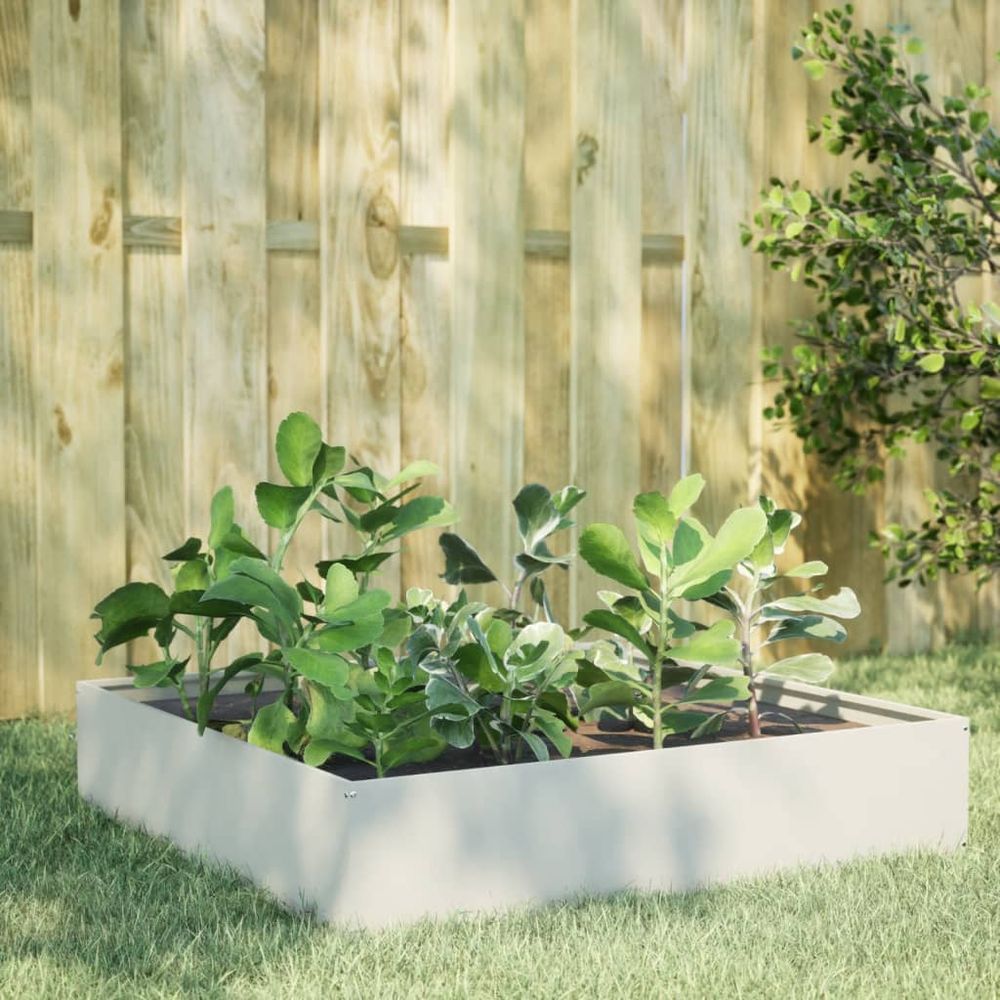 Carré potager bas acier résistant usure fond ouvert pour croissance optimale plantes blanc 100x100x33cm