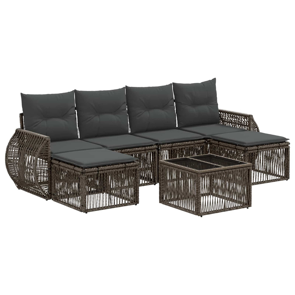 Ensemble de canapé de jardin 7 pcs gris et gris foncé polyrotin