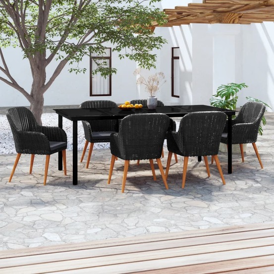 Ensemble à manger de jardin avec coussins 7 pcs noir