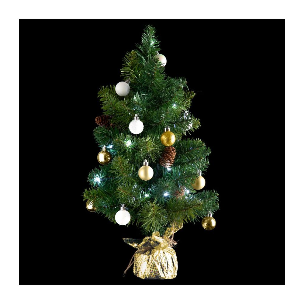 Sapin artificiel avec décoration et guirlande lumineuse h 50 cm