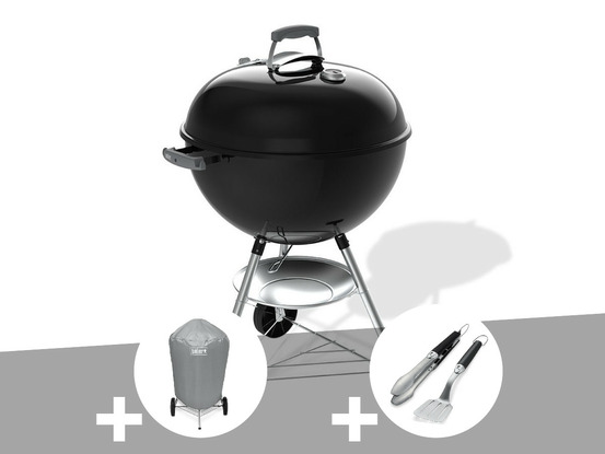 Barbecue à charbon original kettle 57 cm + housse + kit ustensiles premium 2 piè