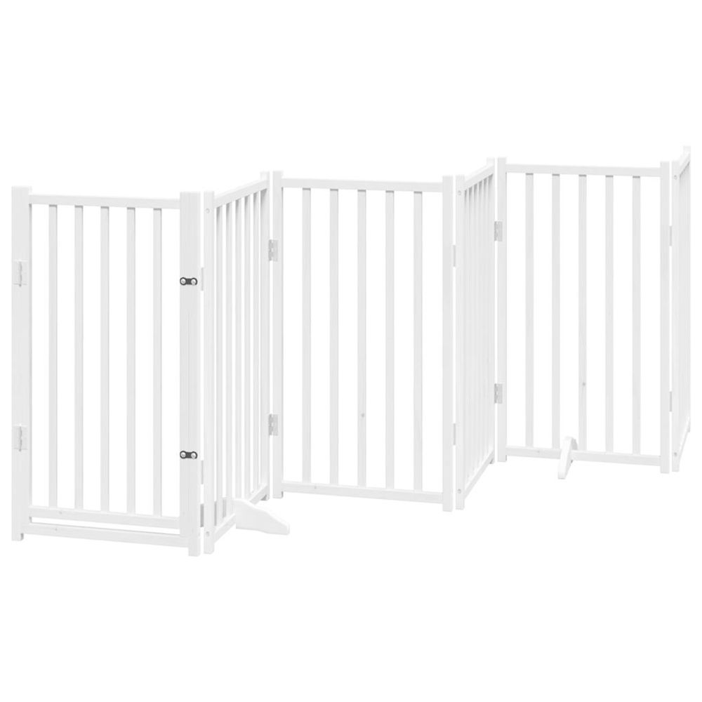 Barrière pour chiens avec porte 6 panneaux bois de sapin massif