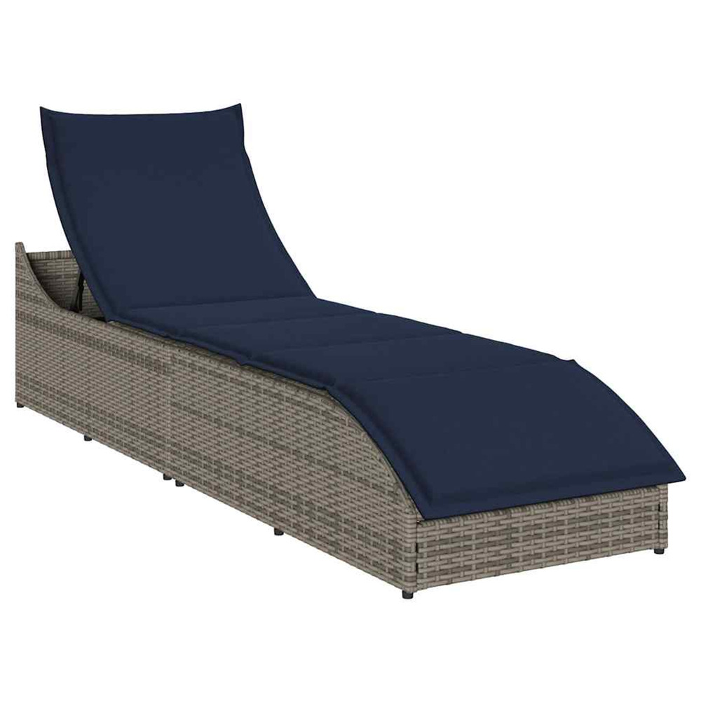 Chaise longue pliante coussin et rangement gris résine tressée bain de soleil