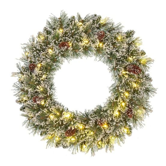 Black box trees vandans couronne enneigée avec led et pommes de pin - décoration noël murale lumineuse pour l'hiver - suspension
