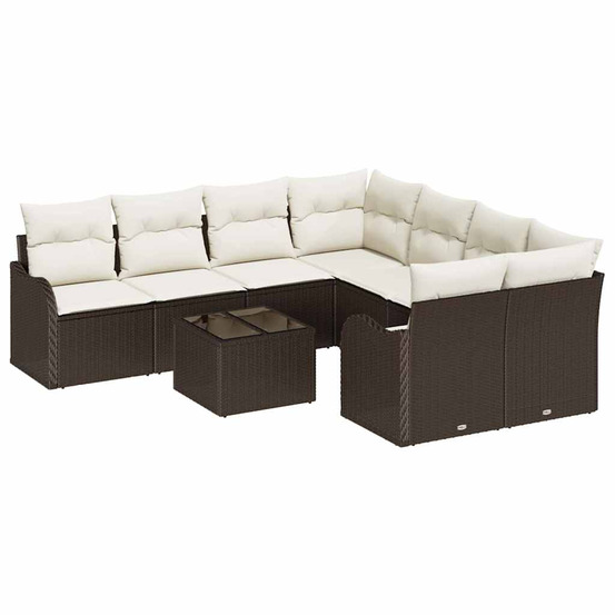 Ensemble de canapé de jardin avec coussin 9 pcs marron et crème