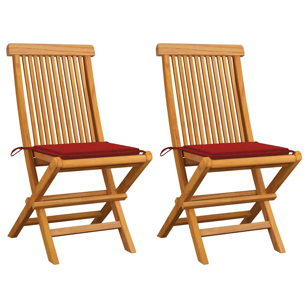 Chaises de jardin et coussins rouge lot de 2 bois teck massif