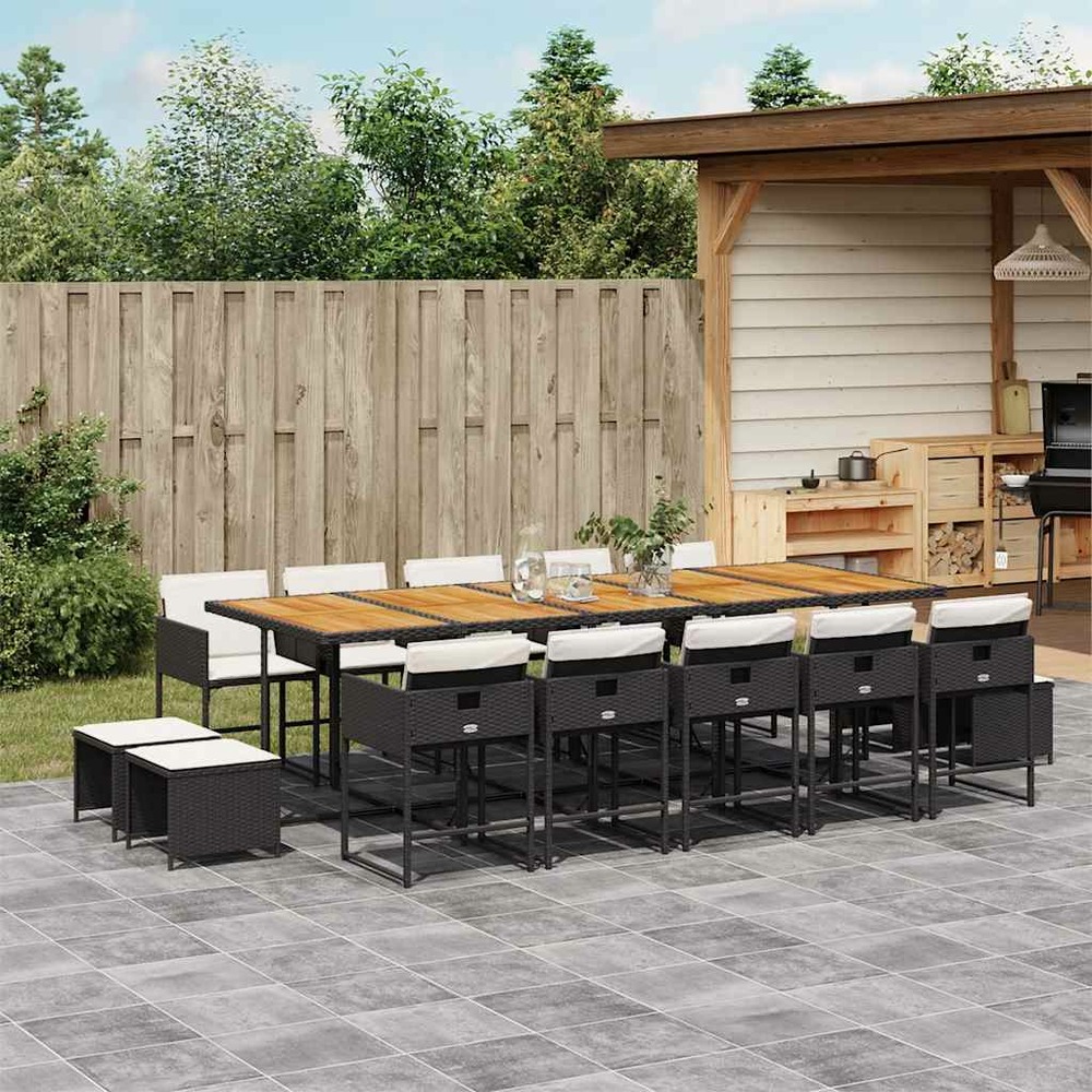 Ensemble à manger de jardin 15 pcs coussins noir résine tressée