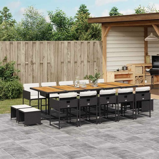 Ensemble à manger de jardin 15 pcs coussins noir résine tressée