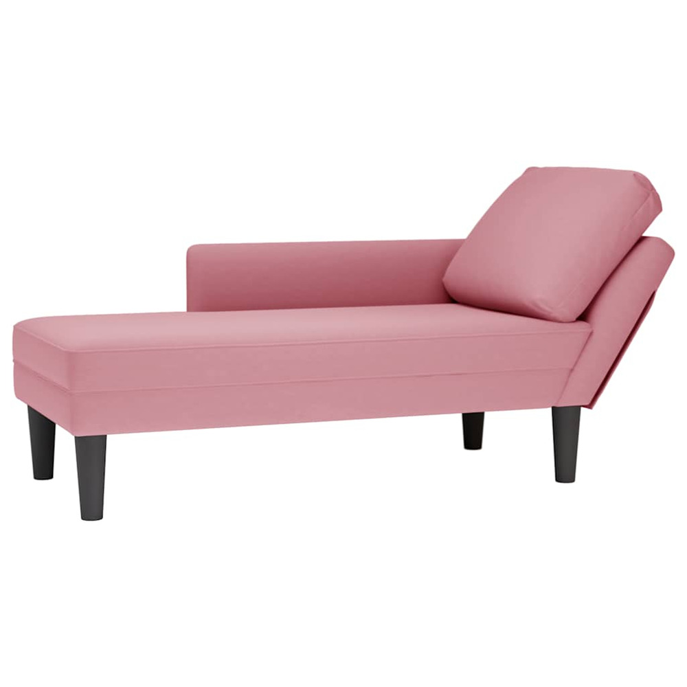 Fauteuil long avec coussin et accoudoir droit rose velours
