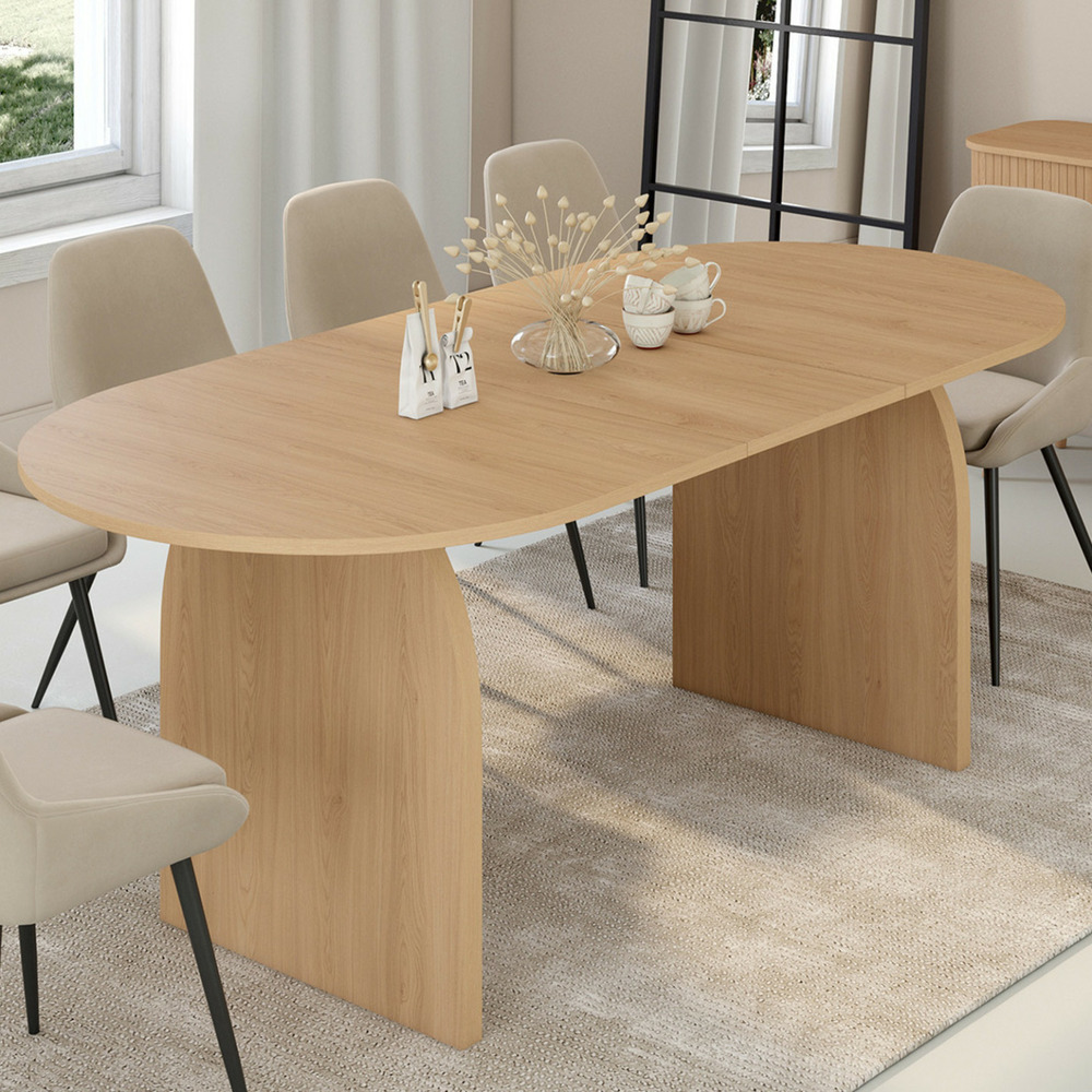Table à manger extensible japandi ovale edith 6-10 personnes en bois façon hêtre 160 - 200 cm