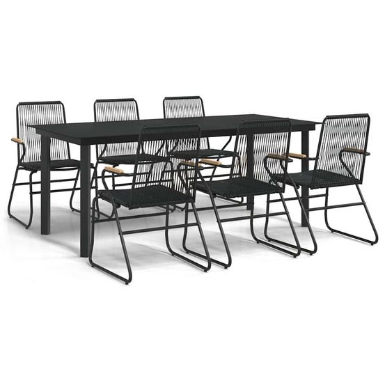 Ensemble à manger de jardin 7 pcs noir rotin pvc