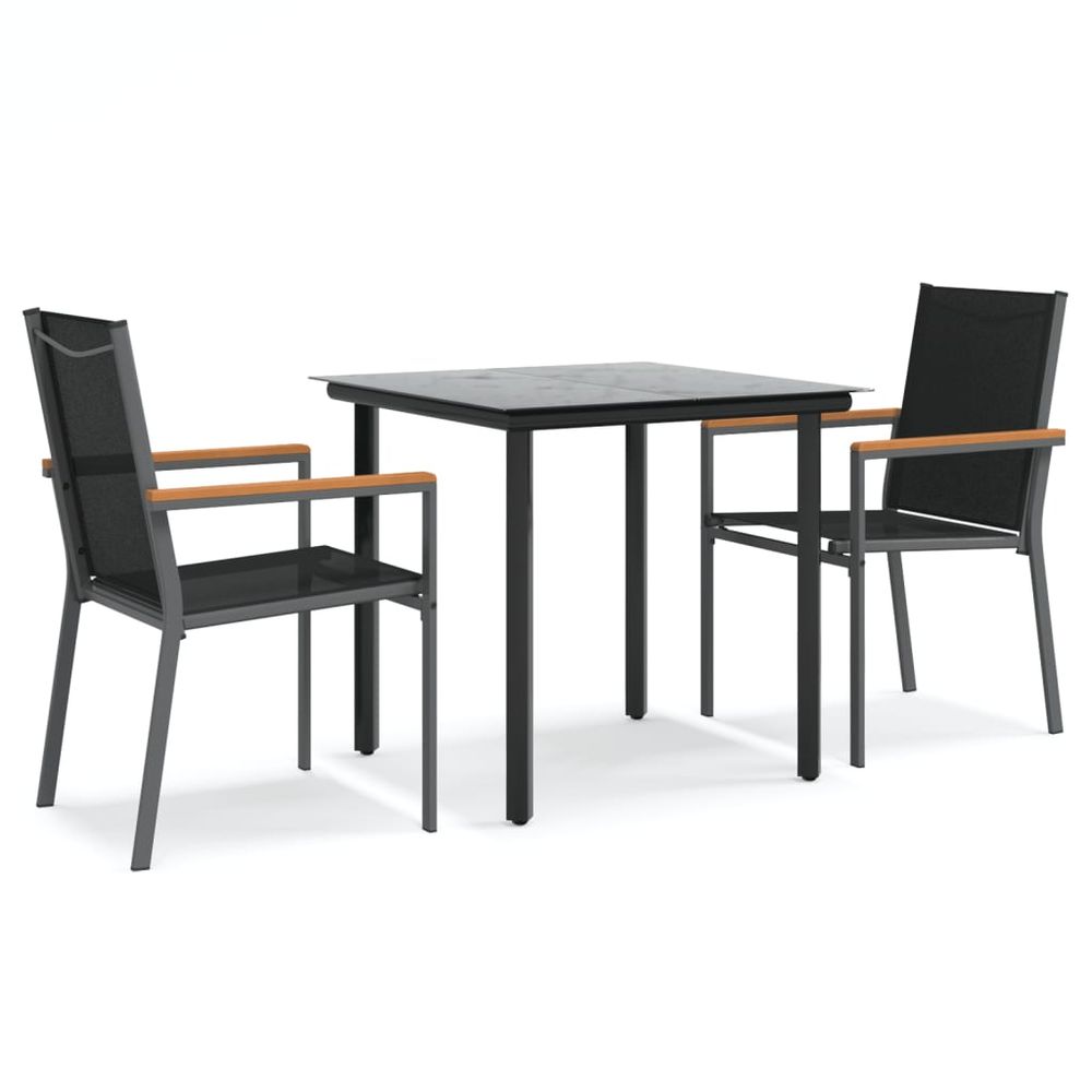 Ensemble à manger de jardin 3 pcs noir textilène et acier