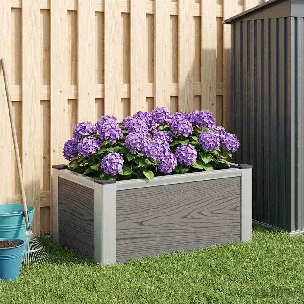 Bac à fleurs bas composite aluminium avec grille amovible fond ouvert gris 50x30x22cm
