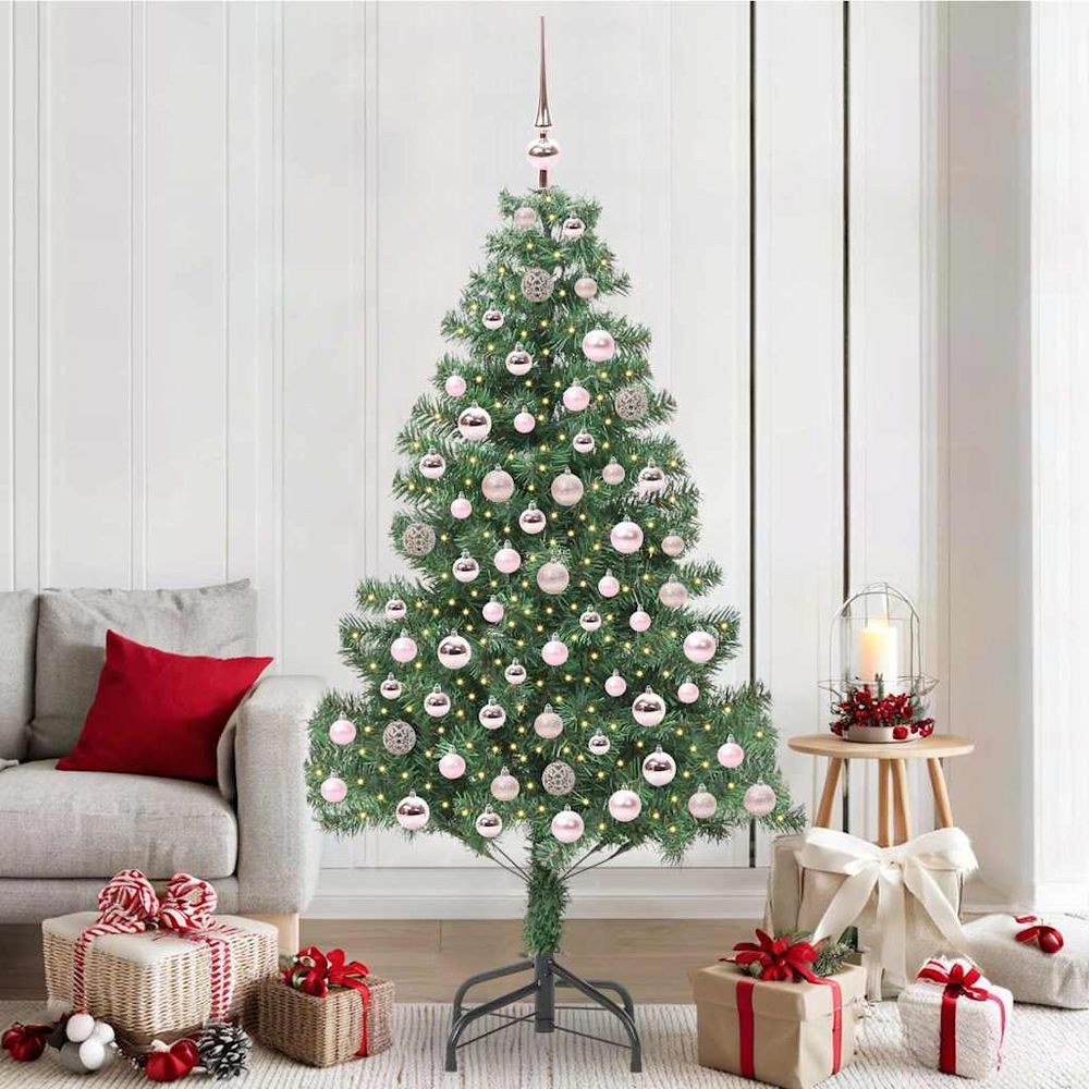 Sapin de noël artificiel haut de 2.1m avec 120 boules, cimier et guirlande 300 led 8 modes