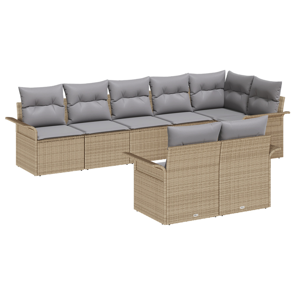 Ensemble de canapé de jardin 8 pièces avec coussins beige poly rattan