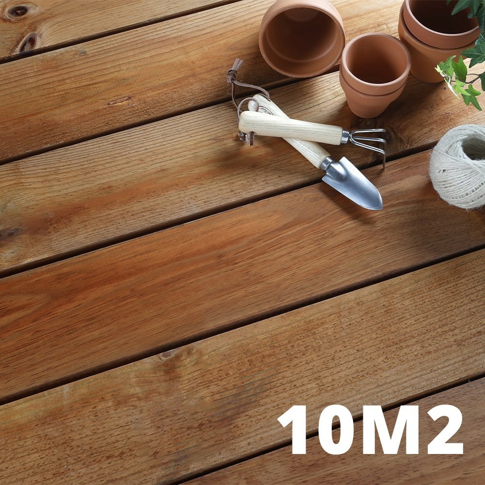 Kit terrasse bois elva 10m2 - 42 lames de terrasse (200 x 12 x 2. 8 cm) - traite cl3 - marron - garantie 10 ans -surface lisse