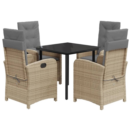 Ensemble à manger de jardin coussins 5 pcs mélange beige rotin