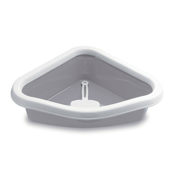 Bac à litière corner gris pierre 54 x 40 x 40 cm hauteur 14 cm pour chat