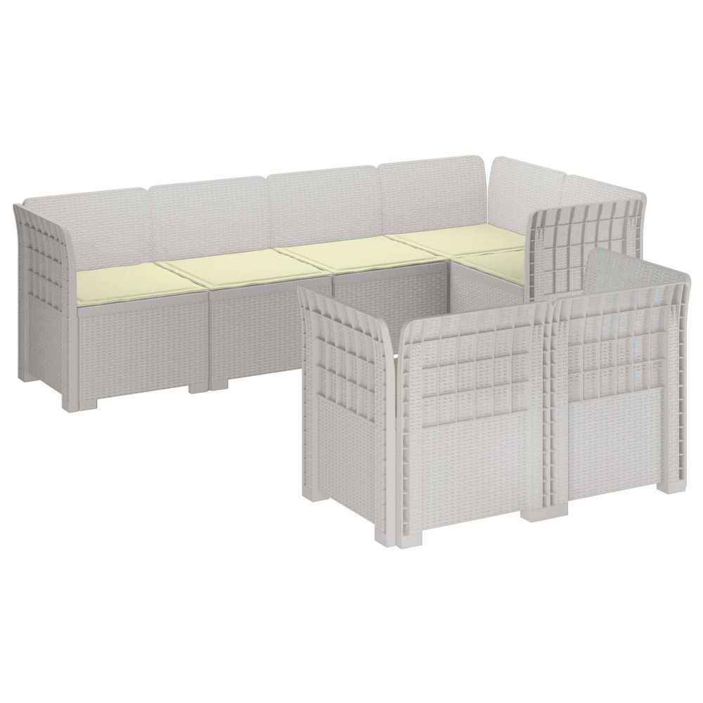 Canapé de jardin 7 places avec coussins look rattan pp blanc