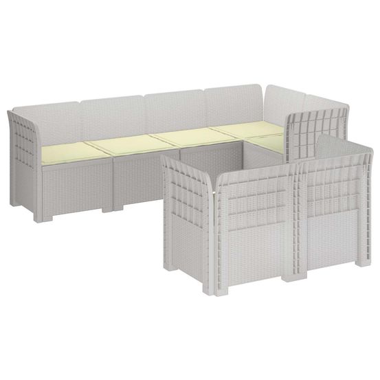 Canapé de jardin 7 places avec coussins look rattan pp blanc