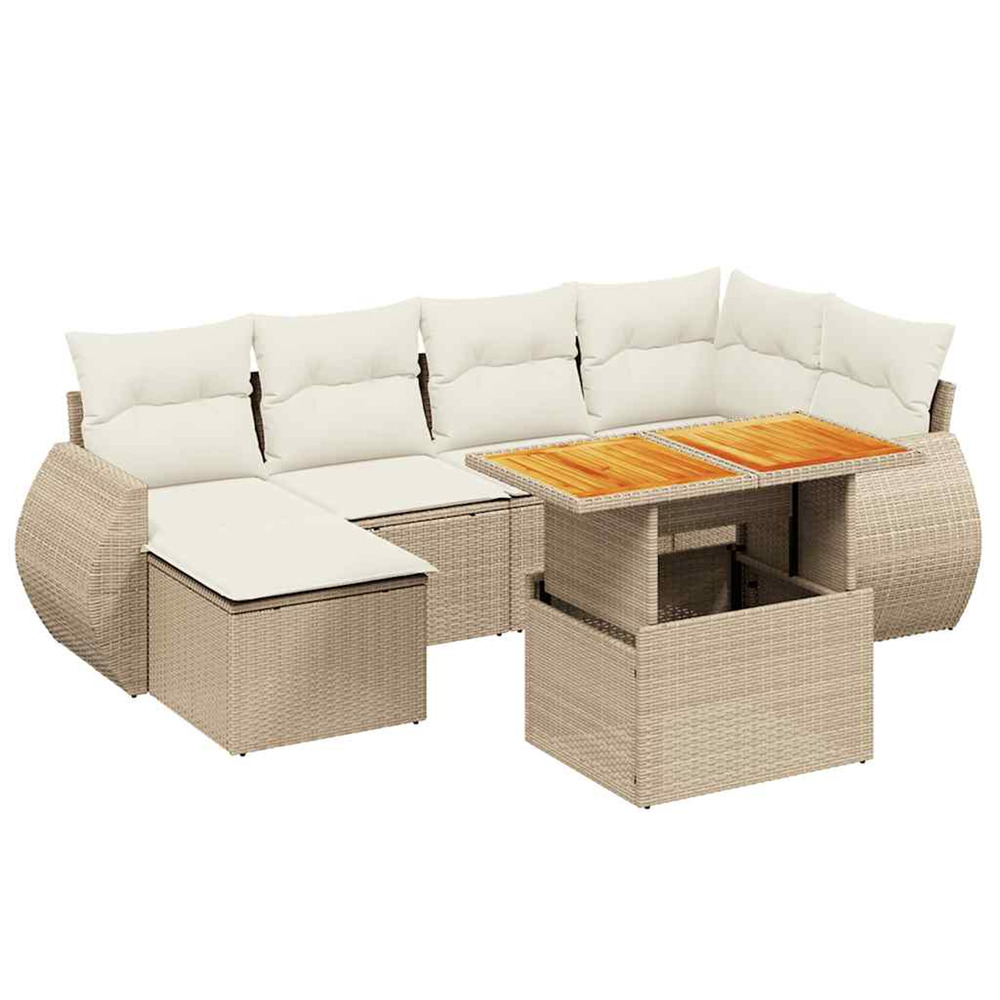Salon de jardin avec coussins 7 pcs beige résine tressée
