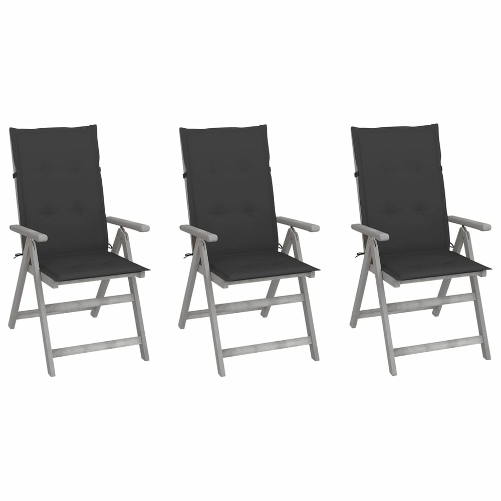 Chaises inclinables de jardin lot de 3 et coussins bois acacia